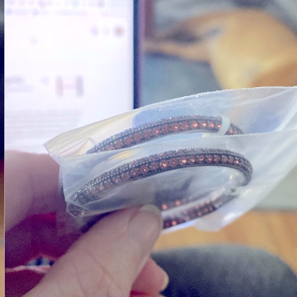 New Evine Hoop brown gem Shop HQ Silver etched Hoop Earrings